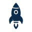 an icon of a dark blue rocket ship