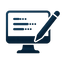 an icon of a monitor with pen thats dark blue sequencing
