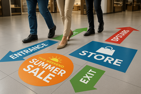 Custom floor graphics printed. Slip-resistant and perfect for events, retail, and wayfinding.