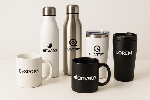 Drinkware that are a takehome for a trade show - white background