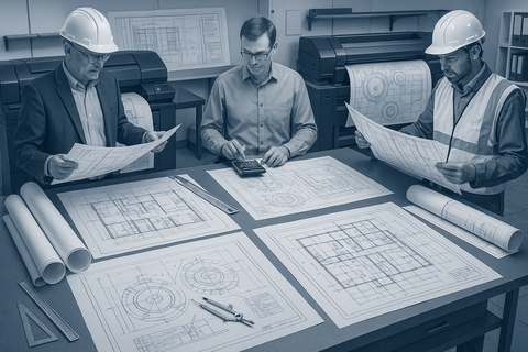 generate me an image of: Blueprint and wide-format document printing for architects, engineers, contractors, and more.