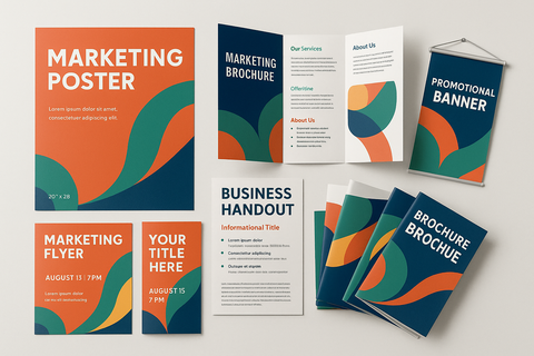 Give me an image for this tag line: From posters and brochures to sales banners and handouts — we help you create cohesive, high-quality marketing materials that match your brand and make an impact in-store or at events.