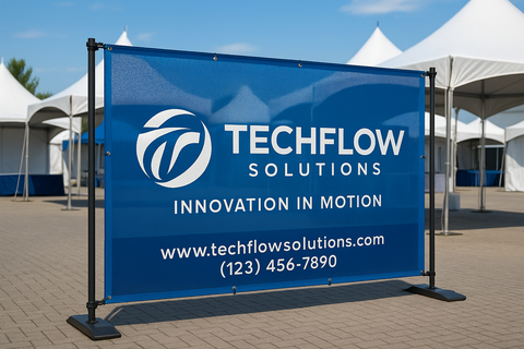 Mesh Banners for a tradeshow but for outdoors (branded with a random company and not generic)