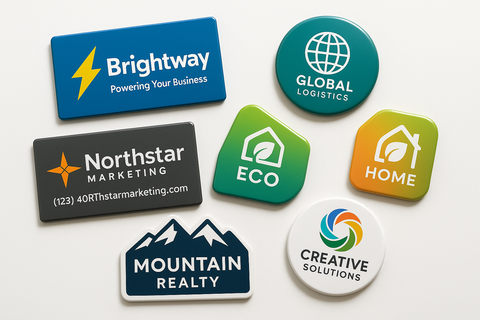 refrigerator magnets that are a takehome for a trade show - white background